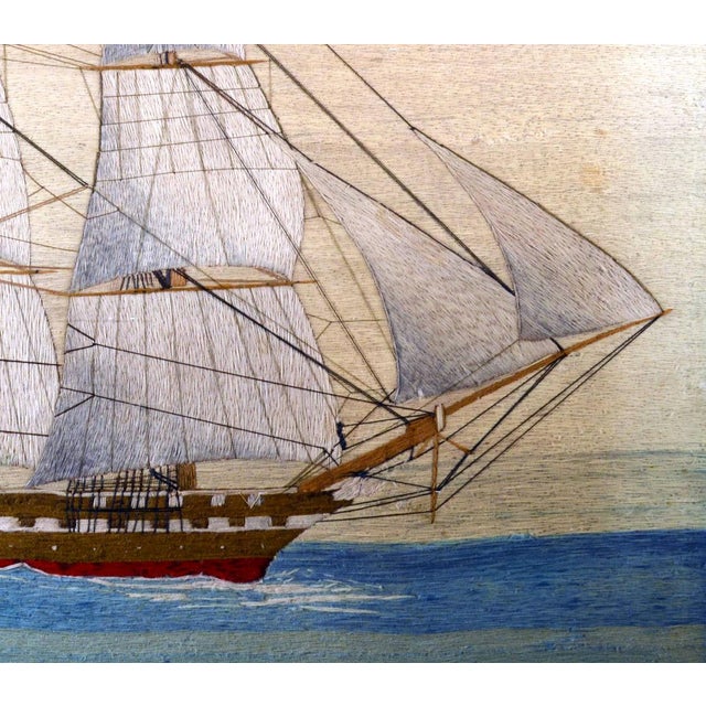 Textile British Sailor’s Woolwork Woolie of a Royal Navy Ship Flying the Red Ensign Circa 1860 For Sale - Image 7 of 8