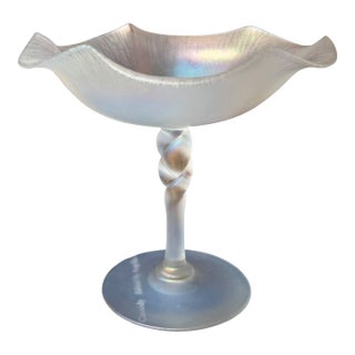Antique Carder Steuben Verre De Soi Iridescent Glass Compote For Sale