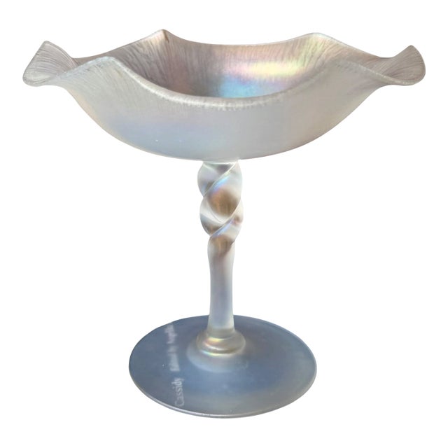 Antique Carder Steuben Verre De Soi Iridescent Glass Compote For Sale