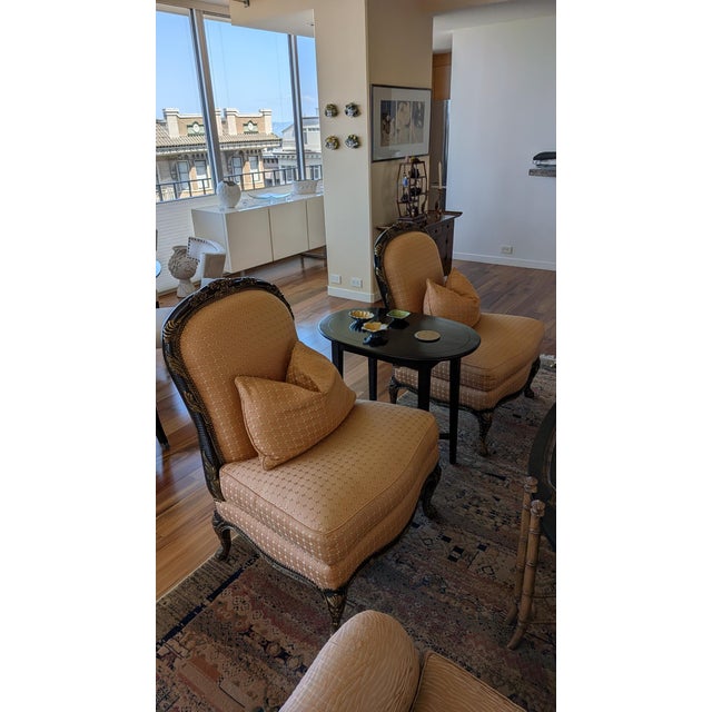 2 slipper chairs sold together, seat is 30" x 22", height of seat is 21", max height of back is 42", with matching back...