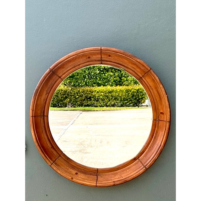 Wood Vintage Round Wood Frame Mirror For Sale - Image 7 of 12
