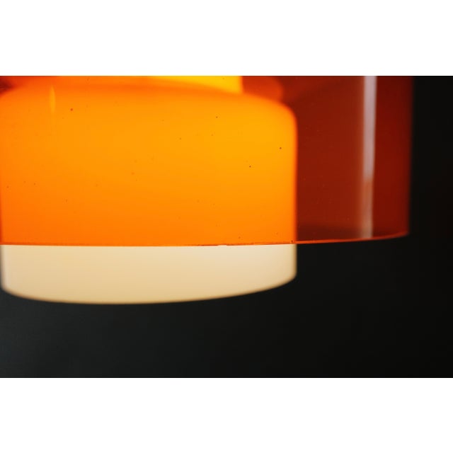 Mid 20th Century Mid-Century Opaline and Orange Glass Pendant Lights - a Pair For Sale - Image 14 of 18