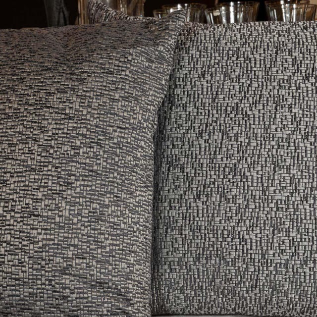 Early 21st Century Modernist Pillows with Rectilinear Print in Charcoal and Slate Gray - a Pair For Sale - Image 5 of 8
