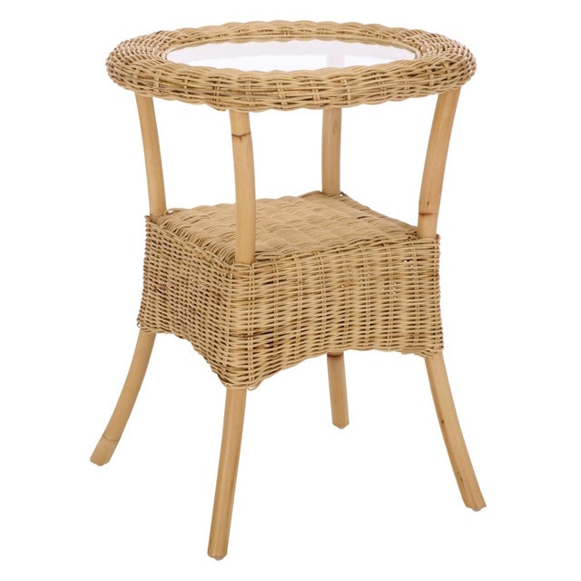 Damary Wicker Rattan Accent Table in Natural with Glass Top For Sale In Philadelphia - Image 6 of 7