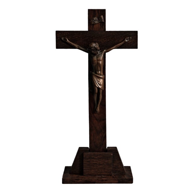 Brutalist Jesus Cross in Metal and Wood For Sale