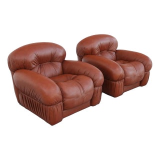 Vintage Italian Chairs in Leather, 1970s, Set of 2 For Sale