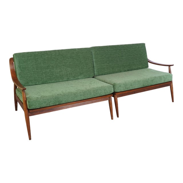 1960s Mid Century Modern Walnut Sectional Sofa by Tell City Chair Company For Sale