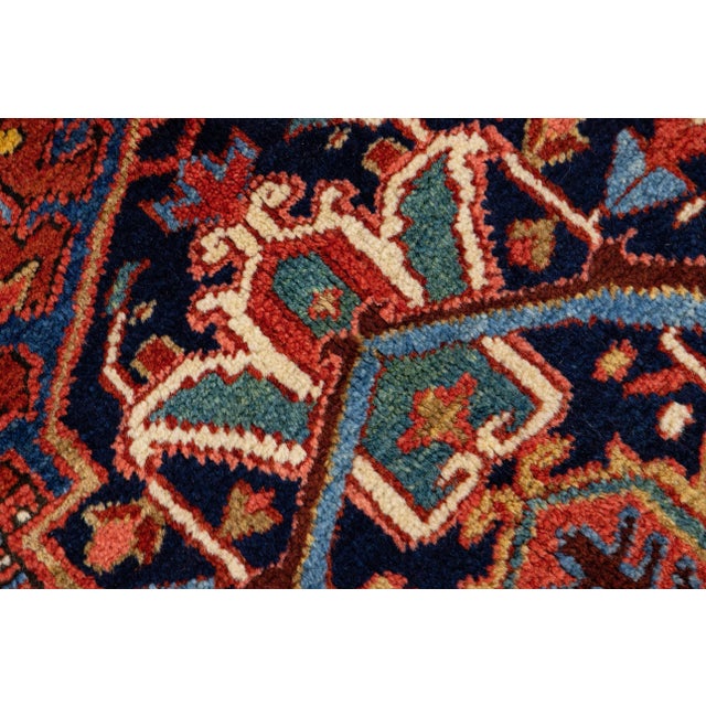 Textile Antique Persian Heriz Handmade Wool Rug With Multicolor Medallion Design For Sale - Image 7 of 10