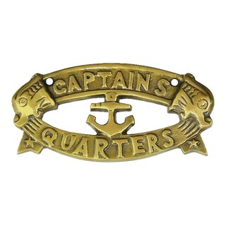 Captain's Quarters Brass Sign Nautical Anchor Plaque For Sale