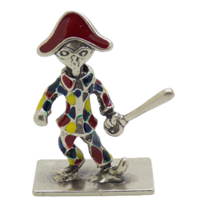 Vintage Italian Handmade Genuine Silver Carnival Harlequin Enamel Figurine