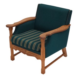 Danish Armchair in Wool and Oak, 1970s For Sale