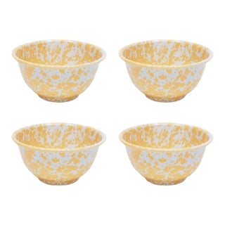 Crow Canyon Home Splatterware, 14 oz. Small Footed Bowls in Yellow & White - Set of 4 For Sale