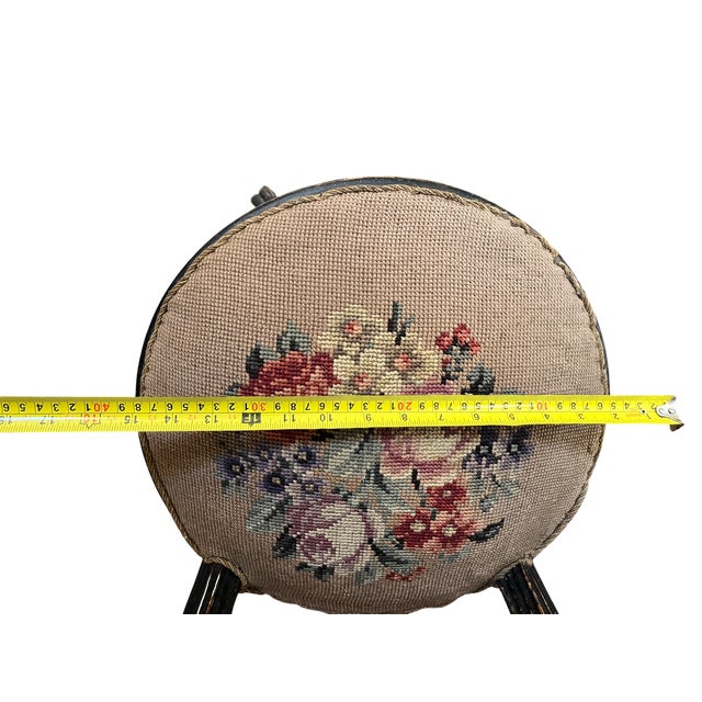 Antique 19th Century Hand-Carved Ebonized Faux Bois Aesthetic Movement Boudoir Vanity Side Chair With Floral Needlepoint Seat For Sale - Image 14 of 16
