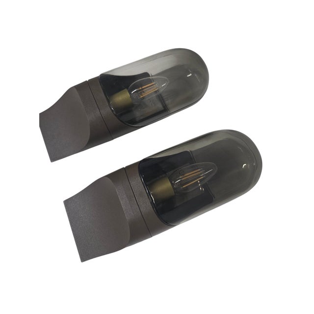 Glass Vintage Space Age Wall Lamps in Smoked Glass, 1970s, Set of 2 For Sale - Image 7 of 15