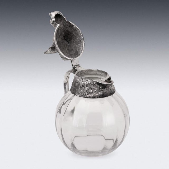 Metal Vintage Glass Jug with Silver-Plated Boar Head from Valenti, 1970s For Sale - Image 7 of 18