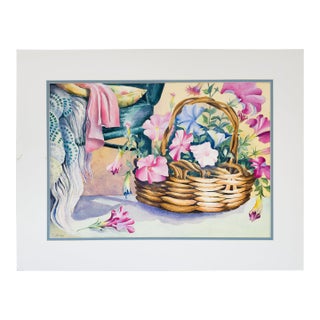 Still Life of Basket of Flowers and Arm Chair - Tomoko Parry, C. 1990s For Sale