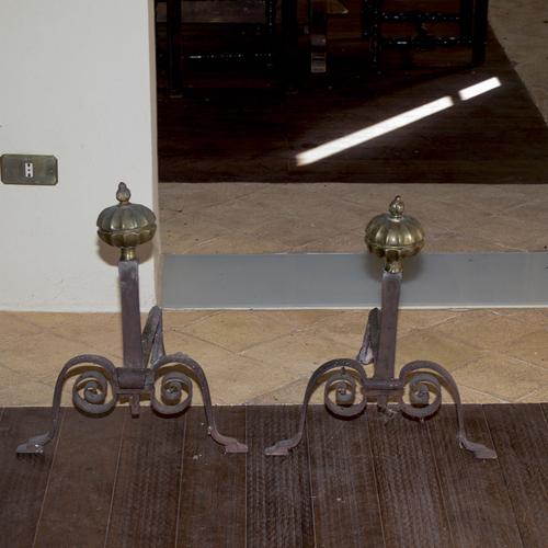 Antique Andirons with Wrought Metal Knobs, Set of 2 For Sale - Image 4 of 9