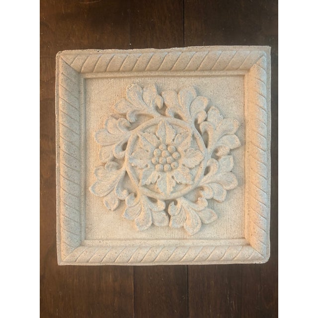 Sculpture Materials Vintage Floral Concrete Wall Plaques - A Pair For Sale - Image 7 of 10
