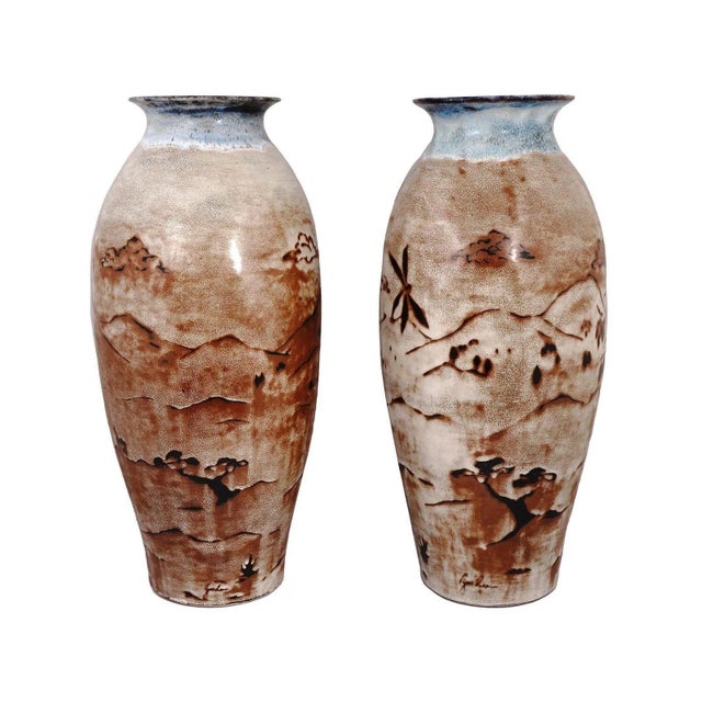 Mid-Century Modern Large 28" Mid-Century Modern Chinese Ceramic Vases - A Pair For Sale - Image 3 of 10