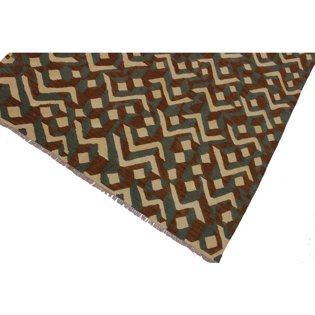 Contemporary Contemporary Brown Hand-Woven Kilim Wool Rug - 5′ × 6′8″ For Sale - Image 3 of 9
