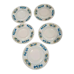 5 Pc Mikasa Saucer Plates Mediterranean Blue Bird Mid Century 4026 Vintage