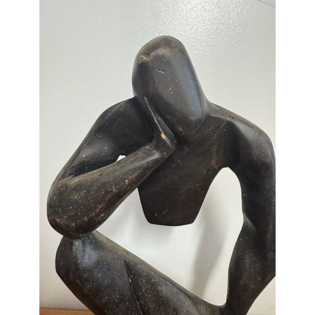 1990s Vintage Abstract Thinking Man Sculpture Figurine Modernist Black Art Decor For Sale - Image 5 of 11