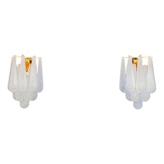 Vintage Opaline Glass Petals Drop Wall Sconces, 1990, Set of 2 For Sale
