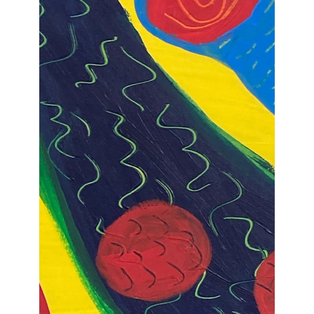 Striking, Modern Acrylic Painting in Custom Blue Frame For Sale - Image 4 of 4