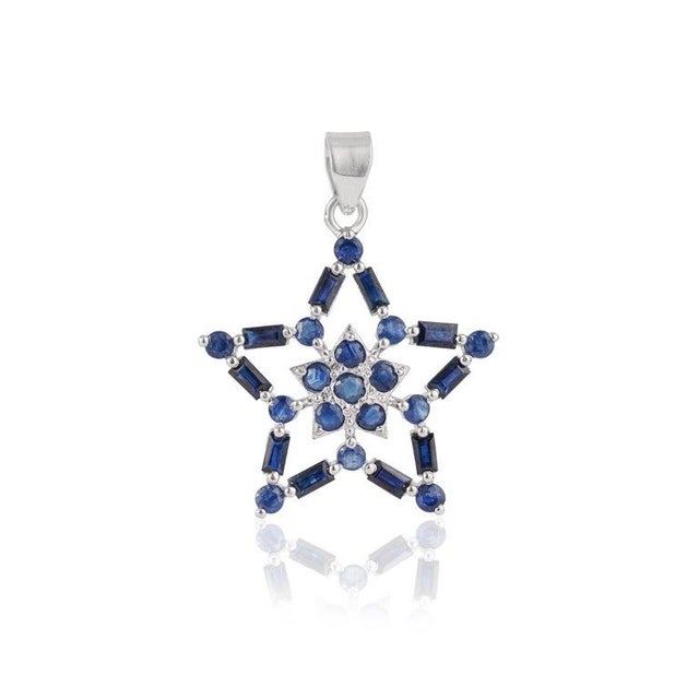 Art Deco Celestial Mosaic Pendant With Natural Sapphire in Sterling Silver For Sale - Image 3 of 15