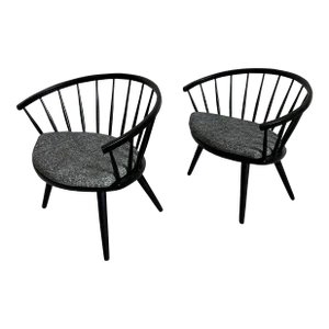 Scandinavian Yngve Ekstrom Arka Spindle Back Chairs With New Cushions - a Pair