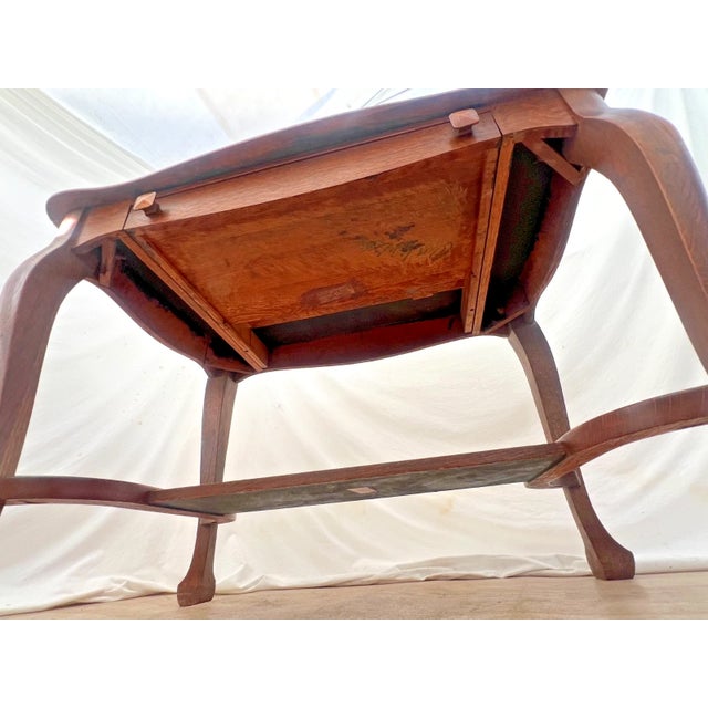 Antique Cadillac Expanding Desk Table, Drawer, Tiger Oak, Bottom Shelf, Ink Well For Sale - Image 13 of 13