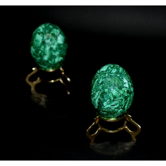 Malachite Eggs on Brass Stand Set of 2 For Sale In Los Angeles - Image 6 of 15