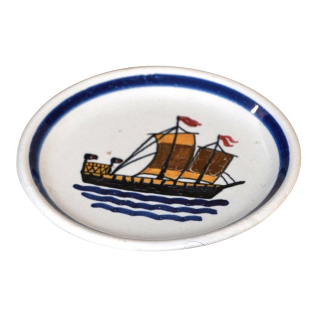 Vintage French Hand-Painted Clipper Ship Dish For Sale