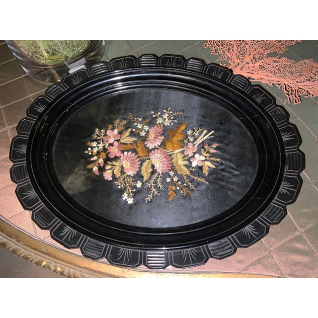19th Century French Embroidery Under Glass Vanity Tray For Sale - Image 11 of 12