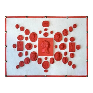 #1014 Grand Tour Revival Neoclassical Vintage Red Plaster Cast Waxed Intaglio Arrangement For Sale