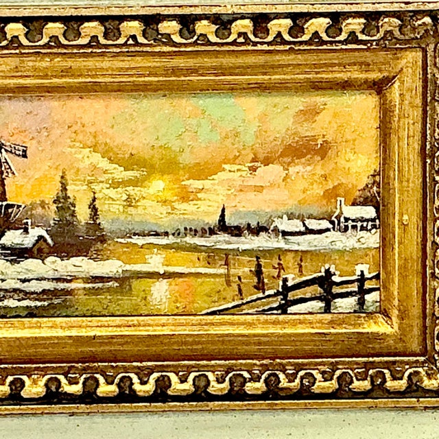 1950s Vintage Impressionist Rustic Holland Winter Landscape Original Oil Painting. For Sale - Image 6 of 11