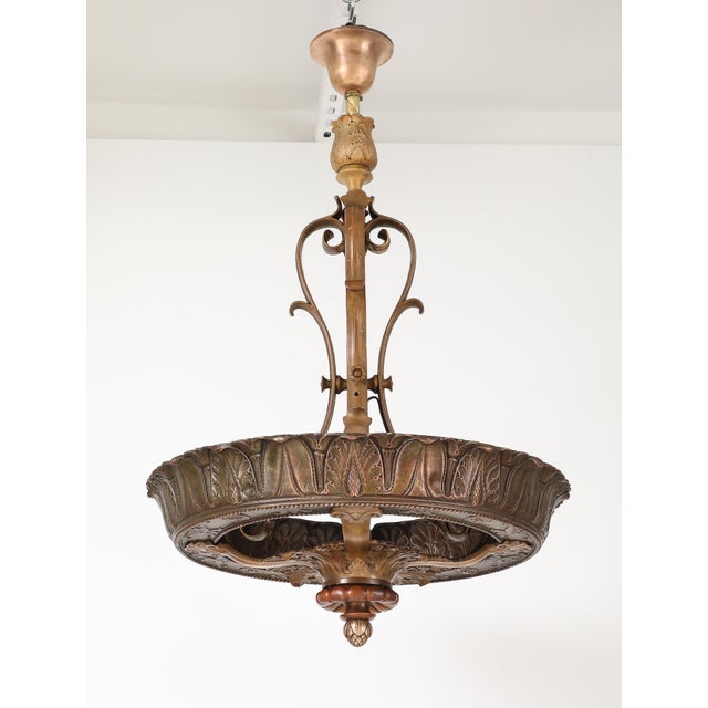 Art Deco 1930's French Bronze Chandelier For Sale - Image 3 of 18