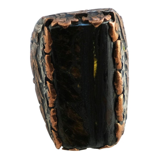 Vintage Brutalist Style Black Onyx Cocktail Ring, Size 5.5 For Sale