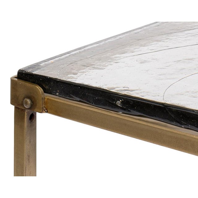 Modern Square Cocktail Table in Aged Brass and Cast Glass For Sale - Image 9 of 12
