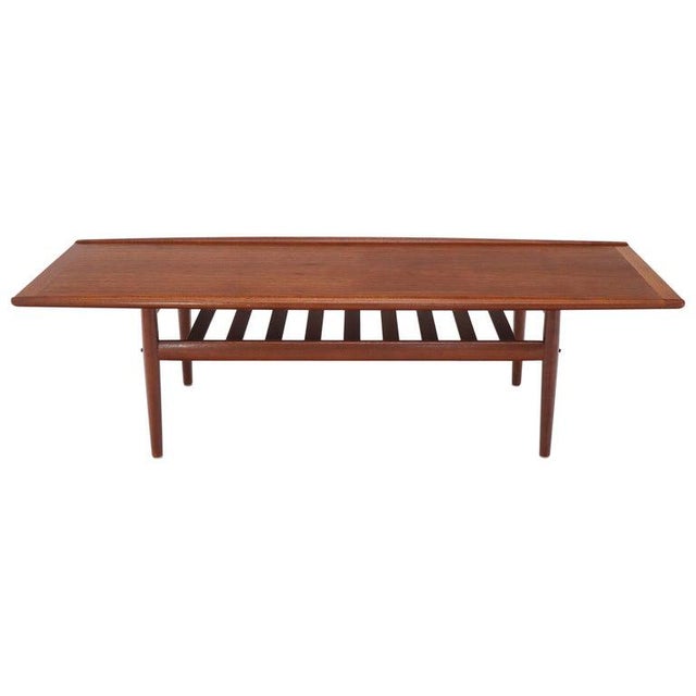 Long Teak Danish Mid Century Modern Coffee Table With Magazine