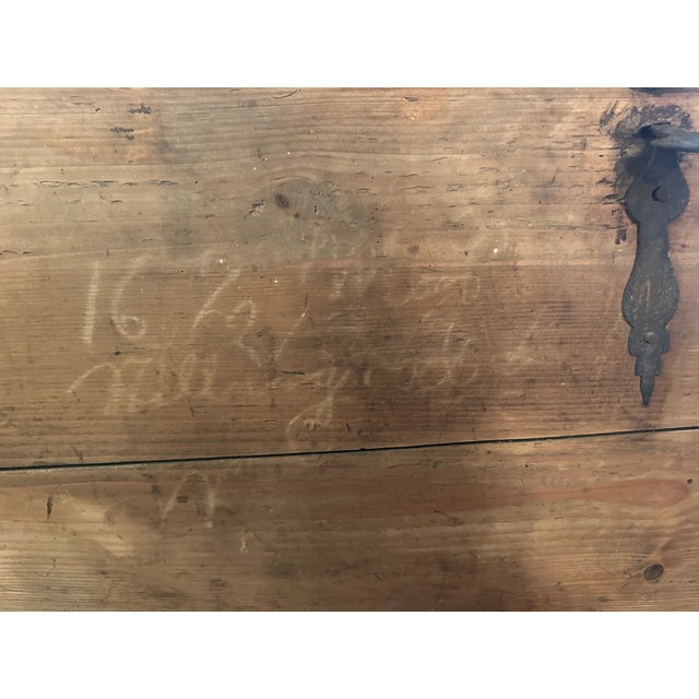Brown Very Early Hand Painted Italian Large Cassone Trunk With Original Hardware For Sale - Image 8 of 18