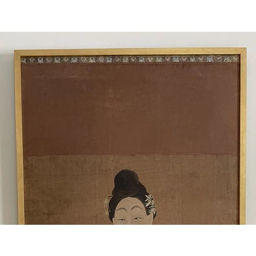 18th Century Asian Antique Chinese Goddess Painted on Silk and Framed. The contemporary frame has a half inch edge all...