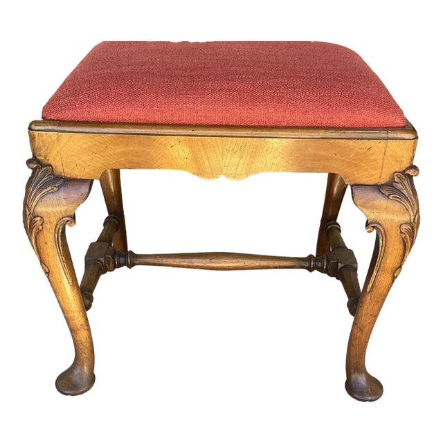 Queen Anne Style Walnut Bench by Charles Tozer C 1910 W Removable Seat For Sale