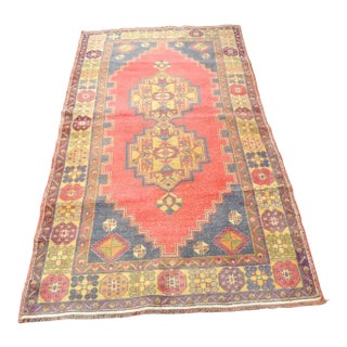 1960s Vintage Flower Design Handmade Rug For Sale