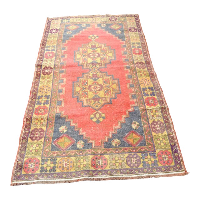 1960s Vintage Flower Design Handmade Rug For Sale