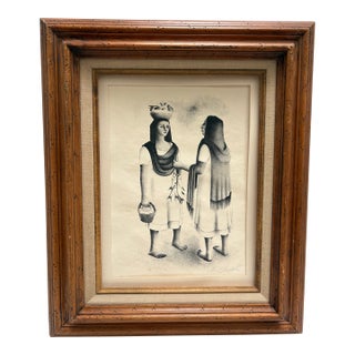Rare Vintage 1040s Limited Edition Francisco Dosamantes Lithograph of Fishwives at the Market For Sale