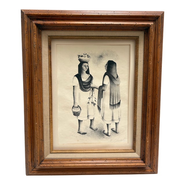 Rare Vintage 1040s Limited Edition Francisco Dosamantes Lithograph of Fishwives at the Market For Sale
