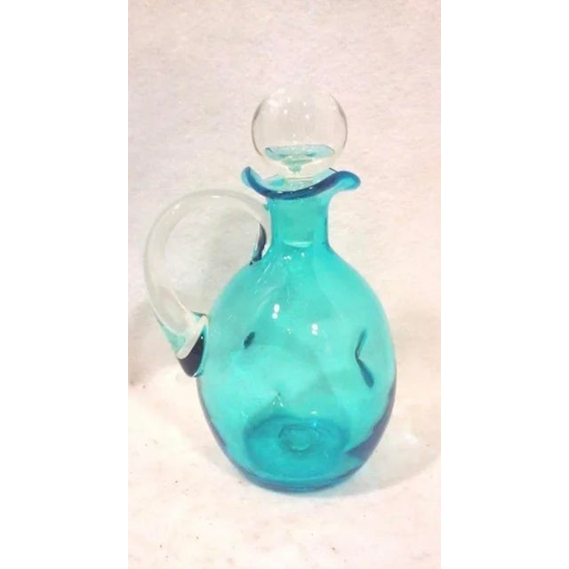 Mid-Century Handcrafted Blue Glass Pinched Decanter For Sale - Image 4 of 6