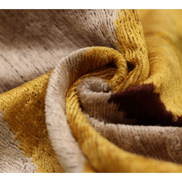 2020s Luxury Mustard, Cream and Chocolate Silk Velvet Ikat Lumbar Pillow 16x24 Inch With Down Insert For Sale - Image 5 of 8