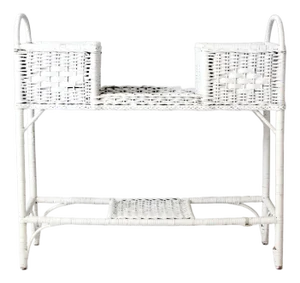 Antique White Wicker Planter Basket Stand
